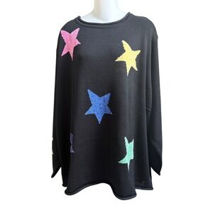 NWT Quacker Factory Beaded Star Sweater Black Multi Color Plus Size 3X Celestial